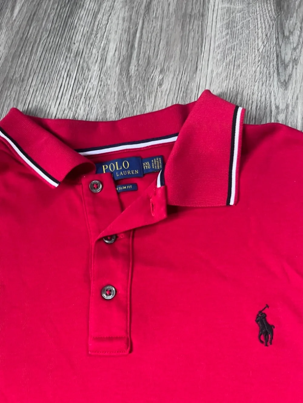 Ralph Lauren Red Polo XXL Custom Slim Fit red white blue trim short sleeve